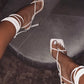 White Faux Leather Strappy Lace Up Square Toe Heels