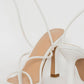 White Faux Leather Strappy Lace Up Square Toe Heels