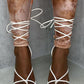 White Faux Leather Strappy Lace Up Square Toe Heels