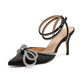 Black Wrap Around Diamante Bow High Heel