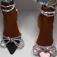Black Wrap Around Diamante Bow High Heel