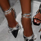Black Wrap Around Diamante Bow High Heel