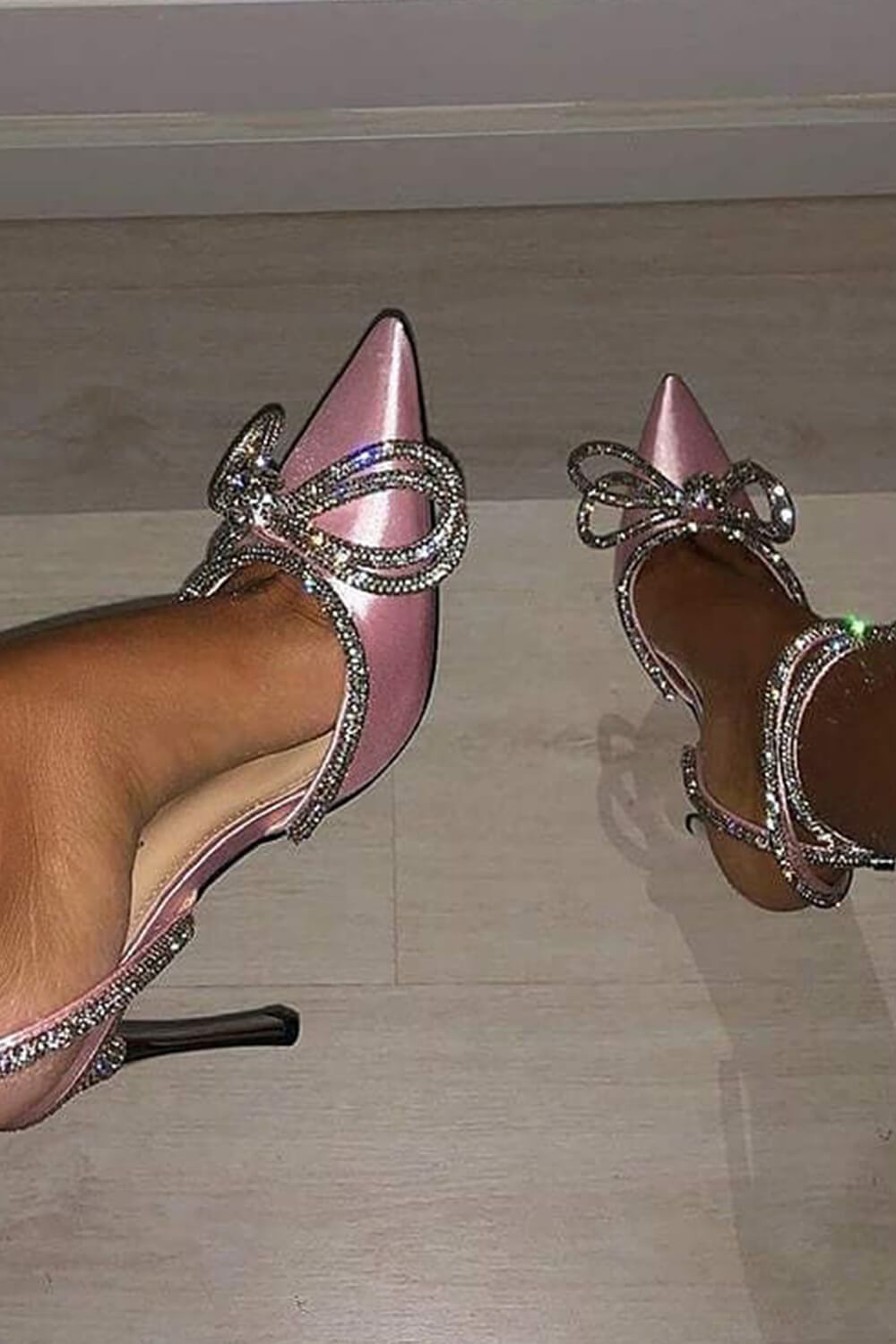Pink Wrap Around Diamante Bow High Heel