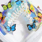 Clear Iridescent Butterfly Lace Up Mid-Calf Flat Boots