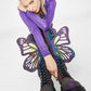 Holographic Rainbow Reflective Lace Up Knee High Combat Boots With Butterfly Wings