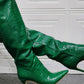 Green Croc Print Knee High Stiletto Heel Boots