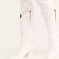 White Embroidered Detail Pointed Toe Western Inspired Mid Calf Block Heel Boots