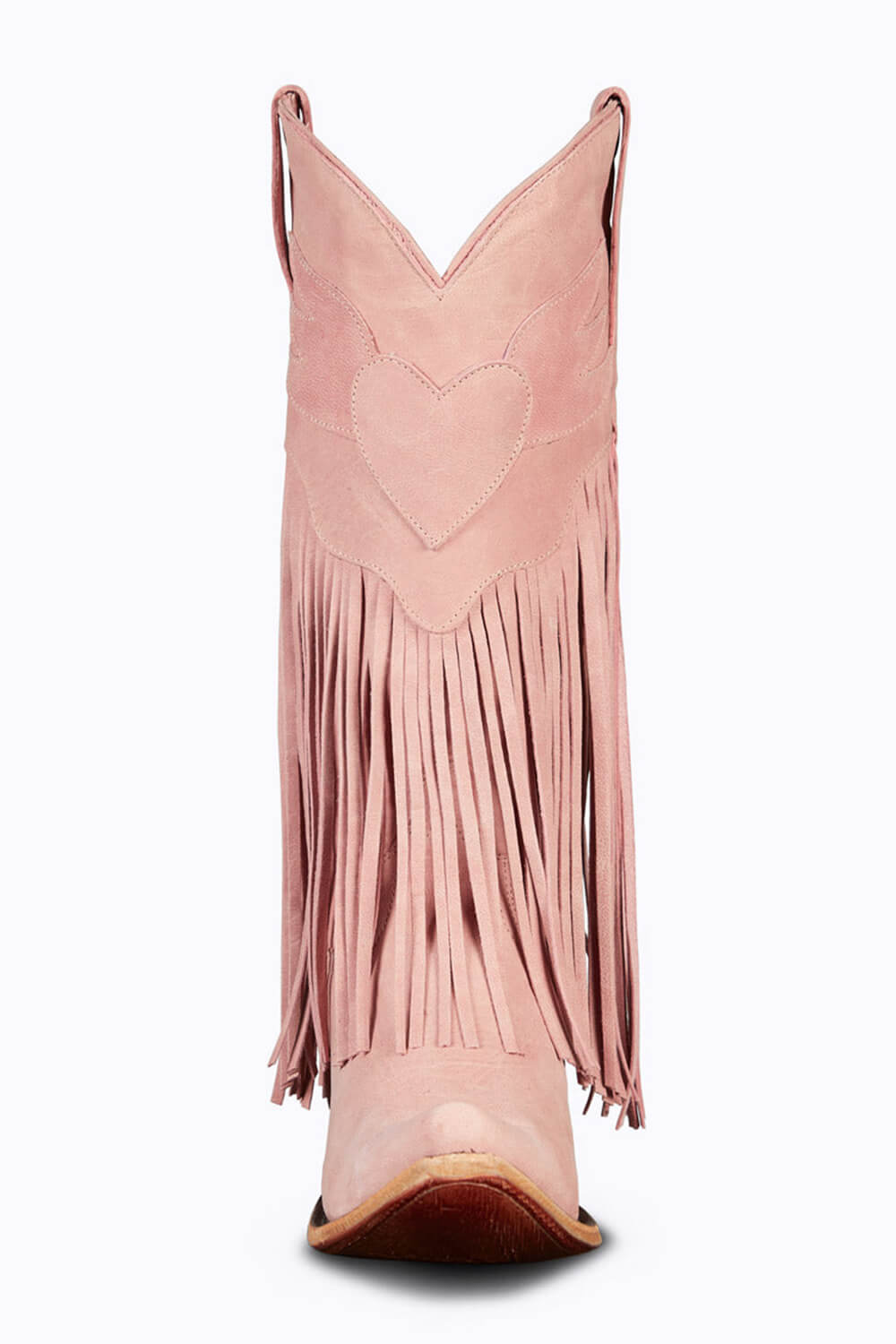 Pink Faux Suede Fringe Pointed Toe Western Mid Calf Block Heel Ankle Boots