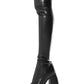 Black Zip Detail Chunky Platform Sole Block Heel Over The Knee Thigh High Long Sock Boot