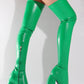 Green Zip Detail Chunky Platform Sole Block Heel Over The Knee Thigh High Long Sock Boot