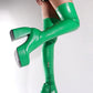 Green Zip Detail Chunky Platform Sole Block Heel Over The Knee Thigh High Long Sock Boot