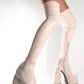 Beige Zip Detail Chunky Platform Sole Block Heel Over The Knee Thigh High Long Sock Boot