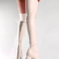 Beige Zip Detail Chunky Platform Sole Block Heel Over The Knee Thigh High Long Sock Boot