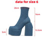 Blue Denim Closed Round Toe Chunky Platform Block Heel Ankle Sock Boot