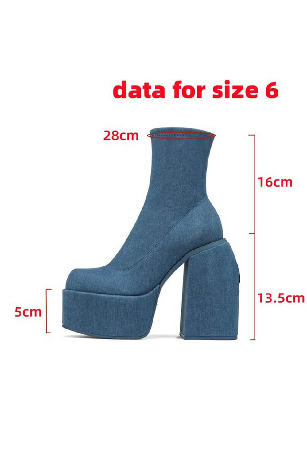 Blue Denim Closed Round Toe Chunky Platform Block Heel Ankle Sock Boot