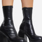 Black Closed Square Toe Chunky Platform Block Heel Ankle Sock Boot