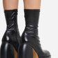 Black Closed Square Toe Chunky Platform Block Heel Ankle Sock Boot