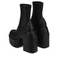 Black Closed Square Toe Chunky Platform Block Heel Ankle Sock Boot