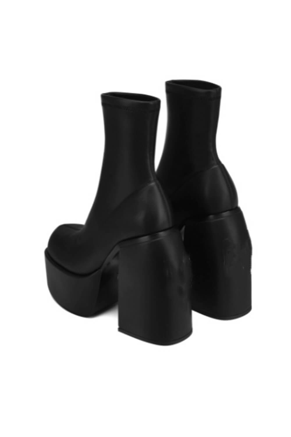 Black Closed Square Toe Chunky Platform Block Heel Ankle Sock Boot