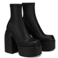 Black Closed Square Toe Chunky Platform Block Heel Ankle Sock Boot