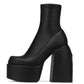 Black Closed Square Toe Chunky Platform Block Heel Ankle Sock Boot