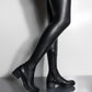 Black Faux Leather Flat Chunky Over The Knee Thigh High Boots