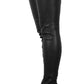 Black Faux Leather Flat Chunky Over The Knee Thigh High Boots
