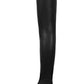 Black Faux Leather Flat Chunky Over The Knee Thigh High Boots