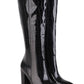 Faux Croc Print Block Heel Mid Calf Knee High Boots - Black