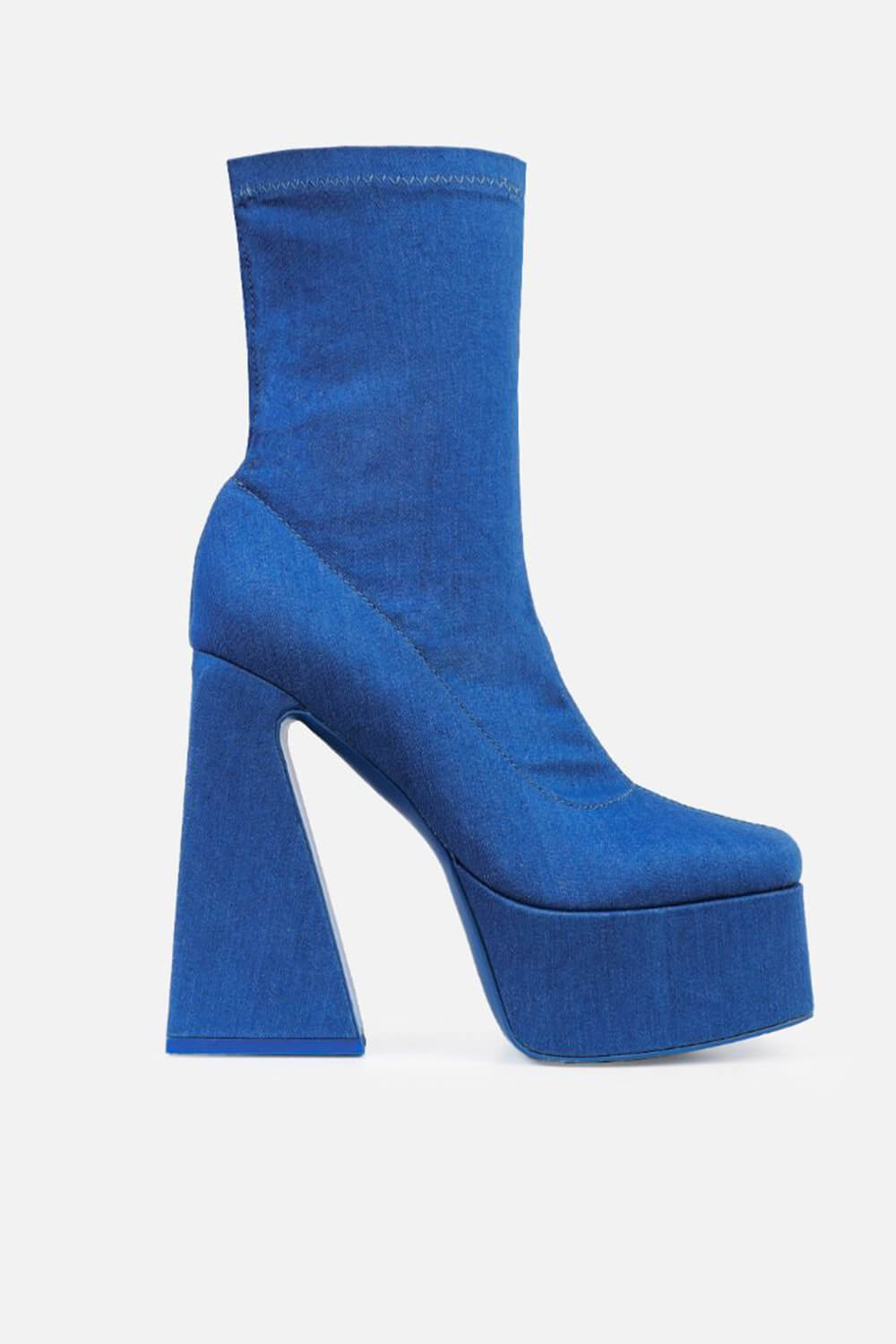 Denim Platform Square Toe Statement Block Heel Ankle Boots