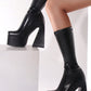 Black Platform Square Toe Statement Block Heel Knee High Boots