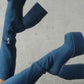 Blue Denim Closed Round Toe Chunky Platform Block Heel Knee High Boot