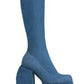 Blue Denim Closed Round Toe Chunky Platform Block Heel Knee High Boot