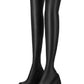 Zip Detail Chunky Platform Wedge Over The Knee Thigh High Long Bike Boot - Black