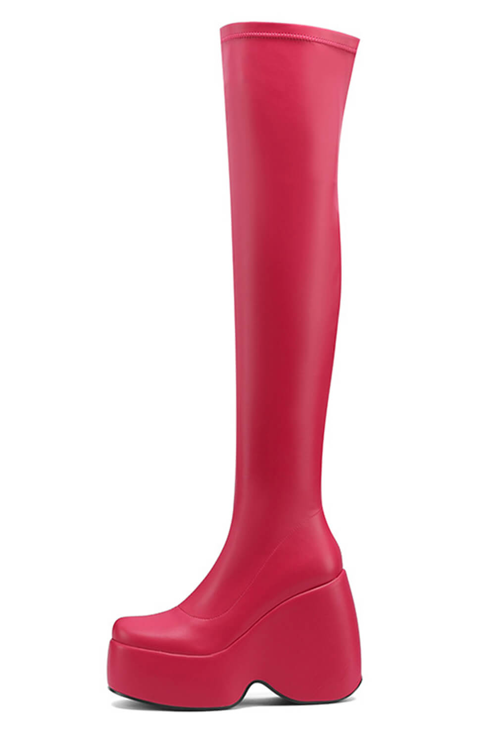 Zip Detail Chunky Platform Wedge Over The Knee Thigh High Long Bike Boot - Rose