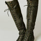 Lace-Up Over-The-Knee Boots - Black/Brown/Khaki/Green