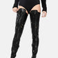 Black Faux Leather Flat Lace Up Over The Knee Thigh High Boots