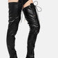 Black Faux Leather Flat Lace Up Over The Knee Thigh High Boots