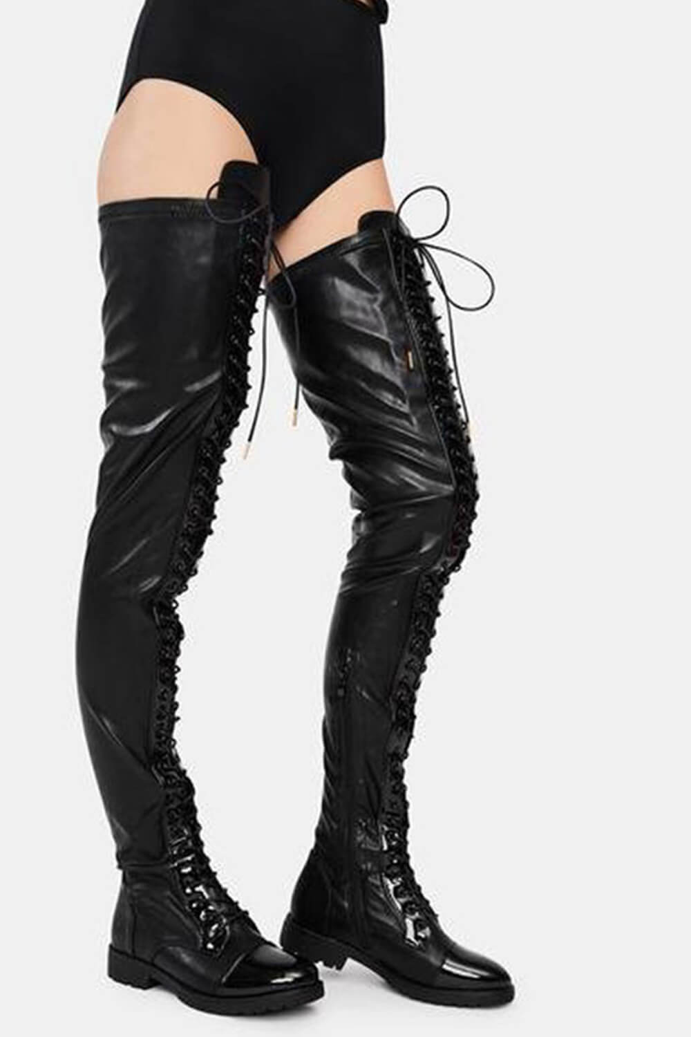 Stringed High Boot Flat Thigh High Boots