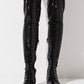 Black Faux Leather Flat Lace Up Over The Knee Thigh High Boots