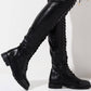 Black Faux Leather Flat Lace Up Over The Knee Thigh High Boots