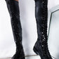 Black Faux Leather Flat Lace Up Over The Knee Thigh High Boots