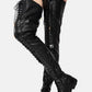Black Faux Leather Flat Lace Up Over The Knee Thigh High Boots