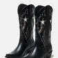 Black Stars Western Cowboy Pointed Toe Block Heeled Ankle Boots