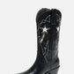 Black Stars Western Cowboy Pointed Toe Block Heeled Ankle Boots