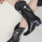 Black Stars Western Cowboy Pointed Toe Block Heeled Ankle Boots