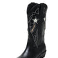 Black Stars Western Cowboy Pointed Toe Block Heeled Ankle Boots