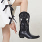 Black Stars Western Cowboy Pointed Toe Block Heeled Ankle Boots