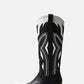 Contrast Western Cowboy Pointed Toe Block Heeled Ankle Boots - Black White