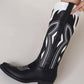 Contrast Western Cowboy Pointed Toe Block Heeled Ankle Boots - Black White